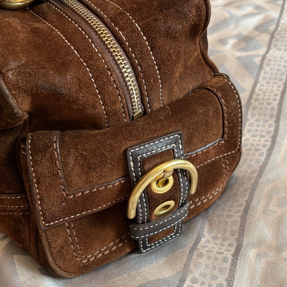Coach Brown Suede Duffel Bag with Gold Accents - Picture 2 of 7